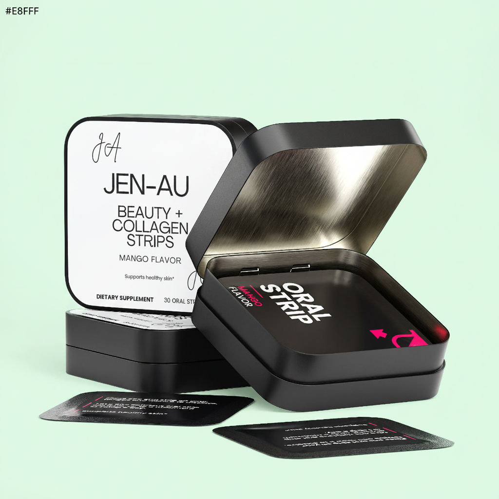 Jen-Au Beauty + Collagen Strips with Mint Background