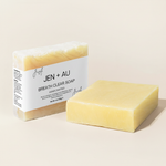 Jen + Au Breath Clear Soap with cream background