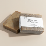 Jen + Au Oat Milk & Honey Soap with cream background