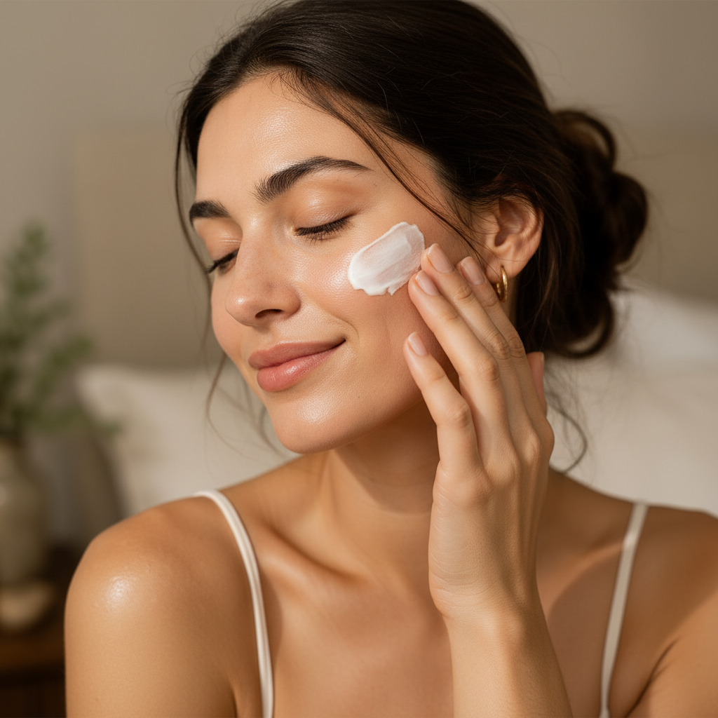 Woman applying cheek