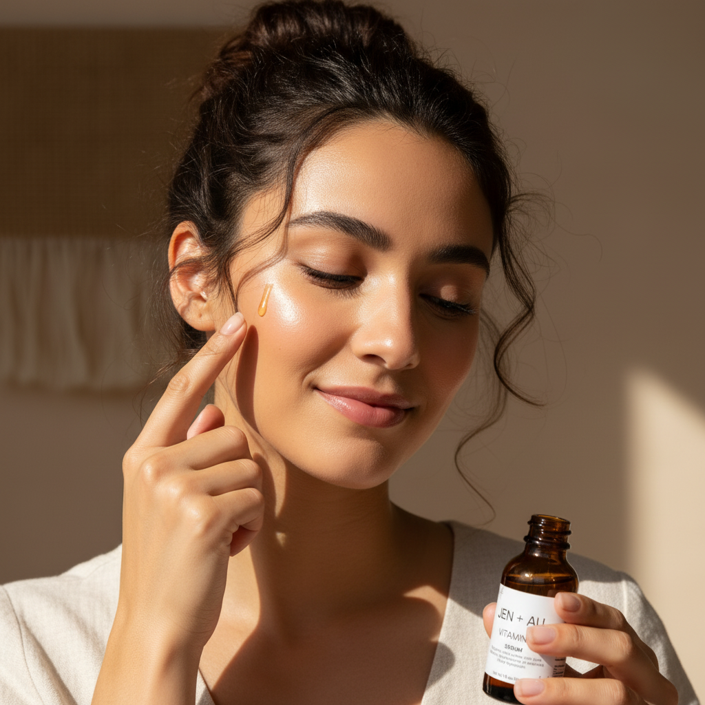 Woman applying drop