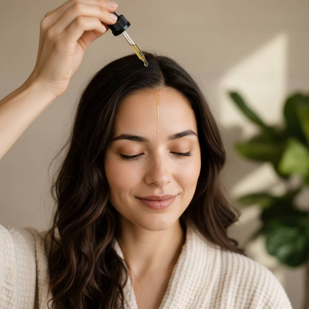 Woman applying oil