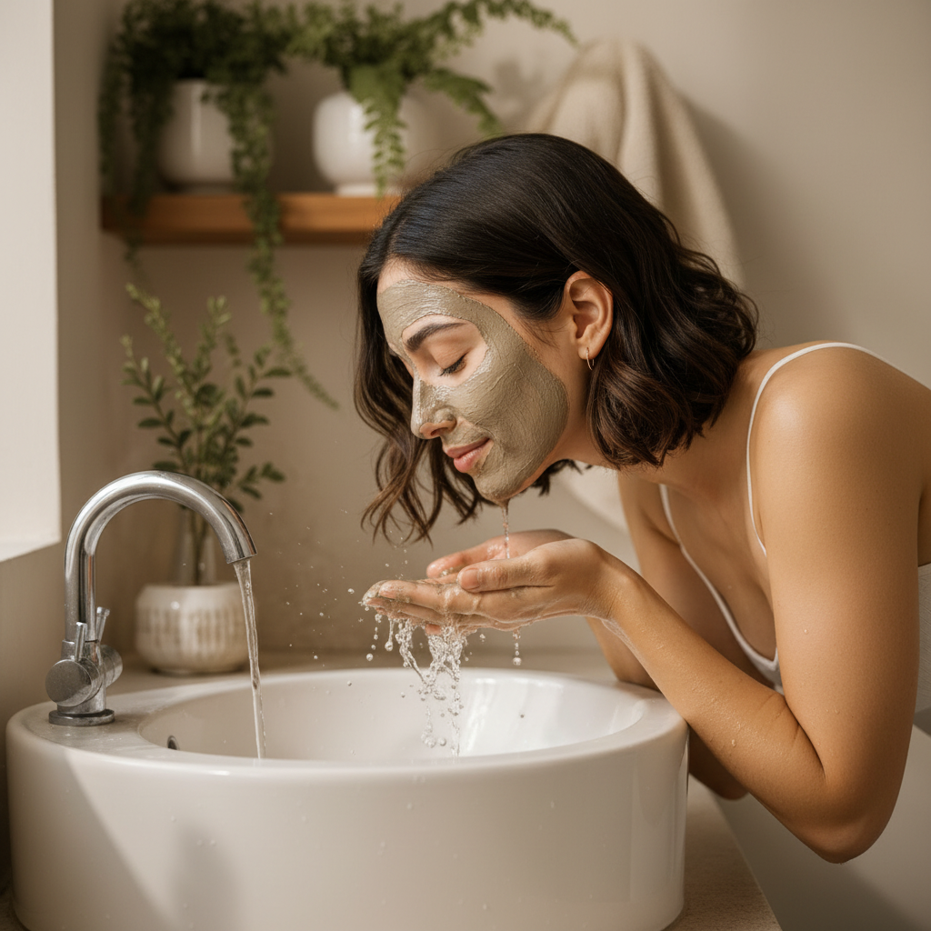 Woman rinsing sink